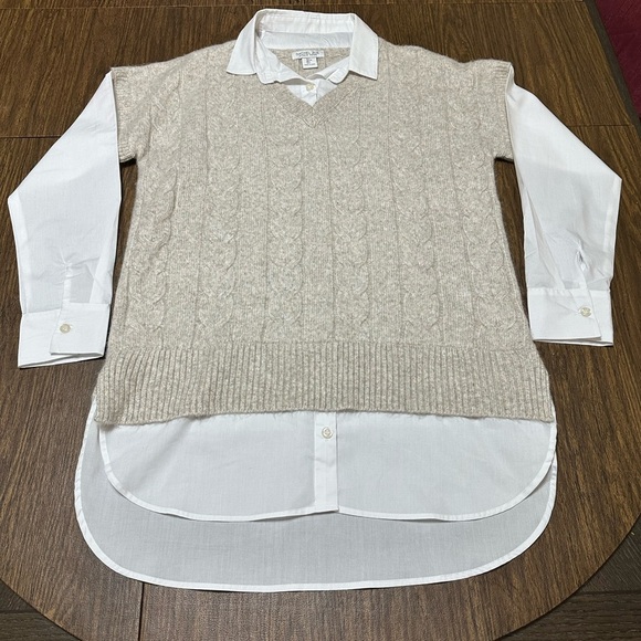 Rachel Zoe Layered Sweater Vest Blouse Women's White & Tan, Size Large - Picture 5 of 14